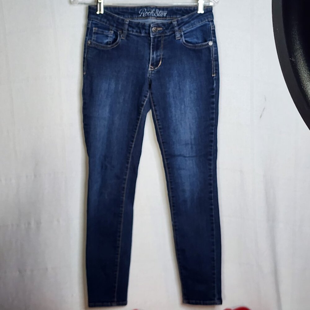 Old Navy Rock Star Dark Wash Cotton Poly Span Mid Rise Stretch Skinny Jean 8 Reg